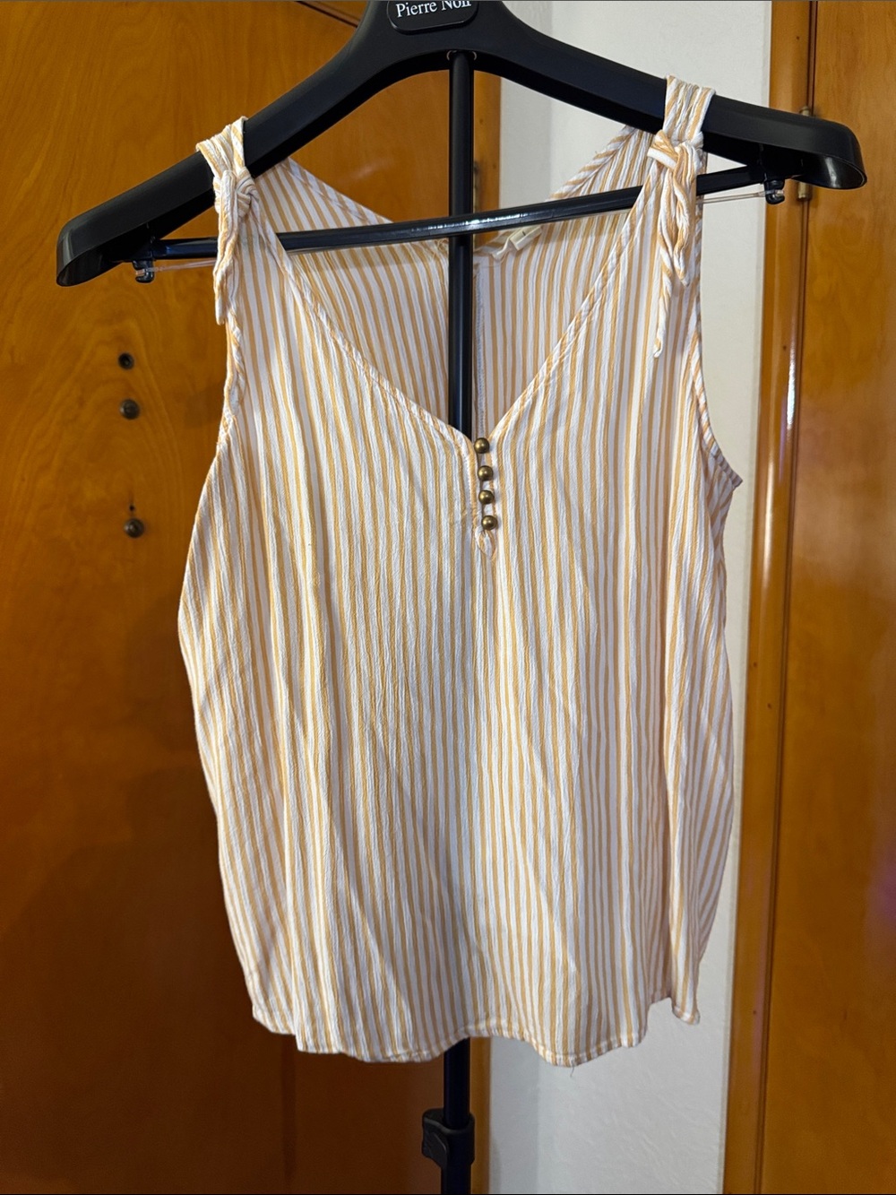 a.n.a Yellow & White Striped Tie-Shoulder V-Neck Tank
